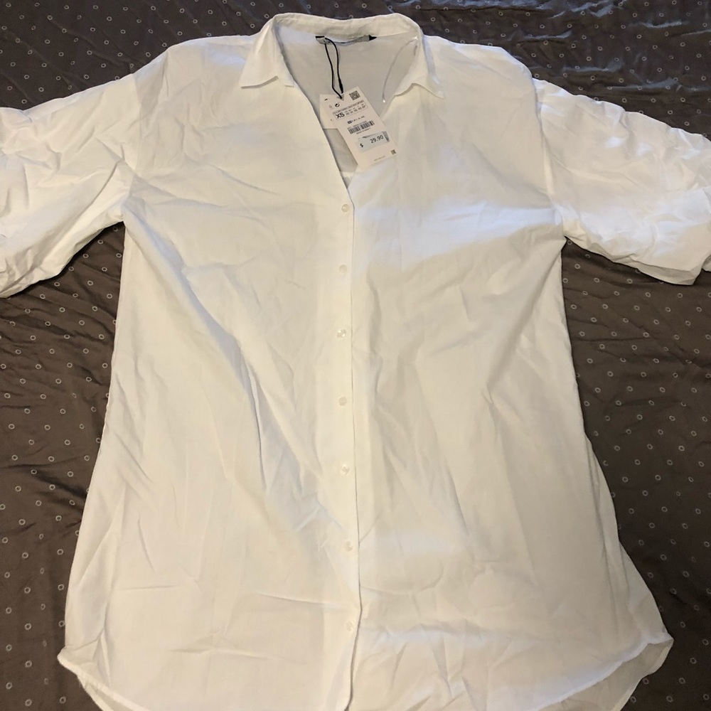 BNWT Zara women puff sleeve white tunic XS